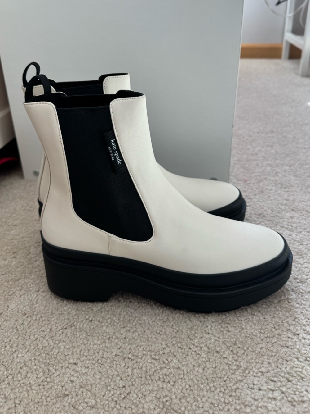 BRAND NEW - Kate Spade White and Black Chelsea Platform Boots